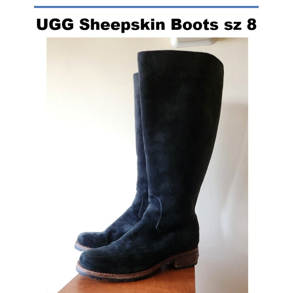 🥾 UGG Broome 5518 Tall Black Suede Shearling Lined Zip Boots Women's Shoes Sz 8